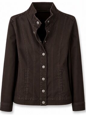 Coldwater Creek Brown Cotton Stretch Jacket Metallic Snap Front Stand Collar 8P